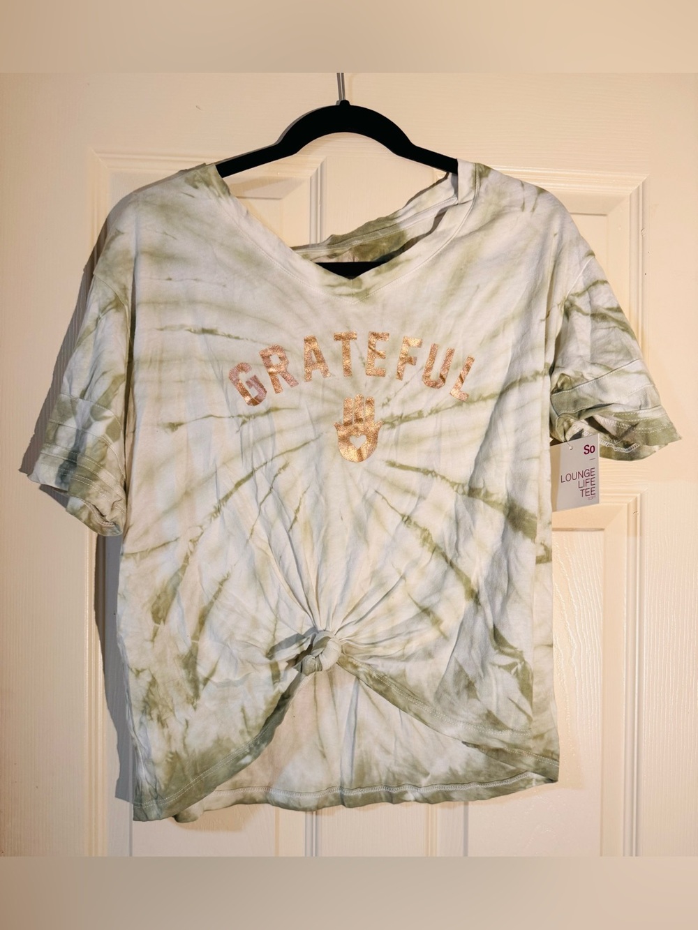 SO Grateful Tie-Dye Short Sleeve Tee in Light Green and Cream Medium